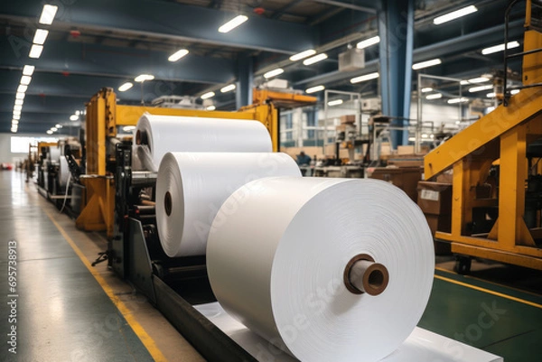 Fototapeta Large tray of roll paper at factory. Generative AI.