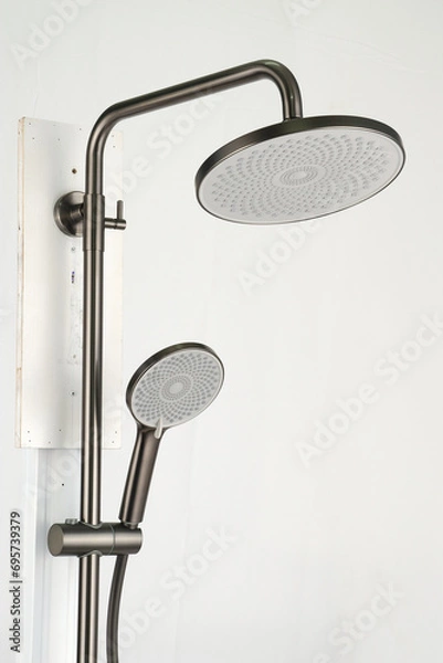 Fototapeta The sleek grey shower tower adds a modern touch to your bathroom. With multiple shower functions, it offers a customizable experience.