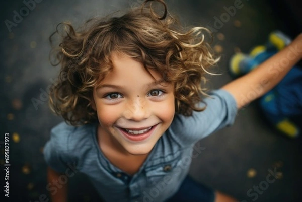 Fototapeta beautiful curly-haired child smiling at the camera