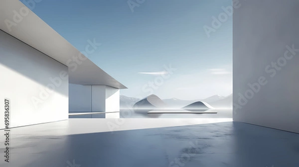 Fototapeta 3d render of abstract futuristic architecture with empty concrete floor