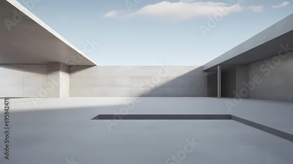 Fototapeta 3d render of abstract futuristic architecture with empty concrete floor