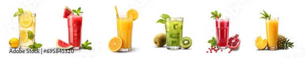 Obraz Set of glasses with fruit juices isolated on transparent background. Generative AI