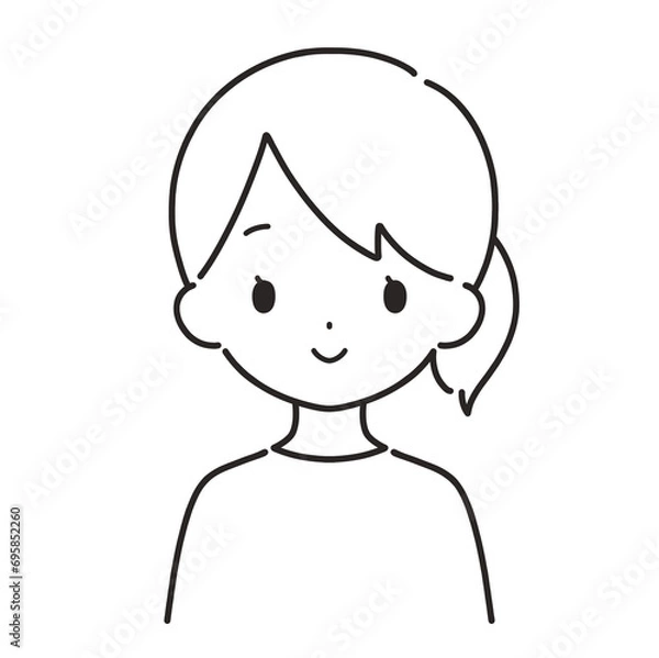 Fototapeta モノクロ｜笑顔の女性イラスト｜私服