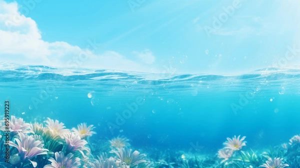 Fototapeta Underwater Oasis with Sunlight and Flowers, Perfect for Themes of Nature and Serenity
