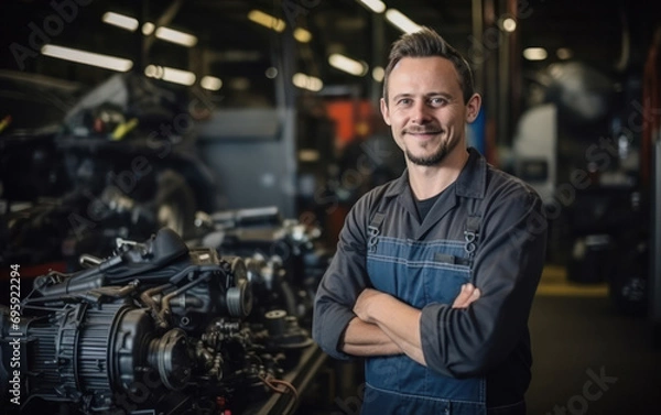 Fototapeta Male auto mechanic at workshop