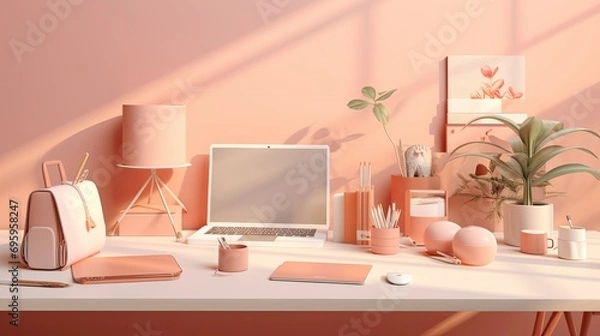 Fototapeta Trendy Stationery in Peach Fuzz