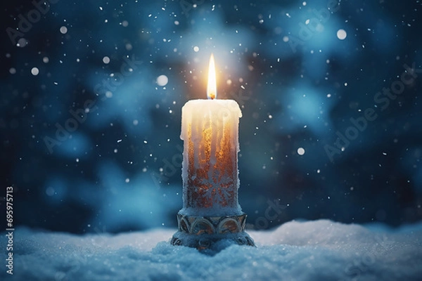 Fototapeta Christmas snow and advent candle light