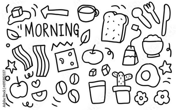 Obraz hand drawn doodles vector. morning time breakfast
