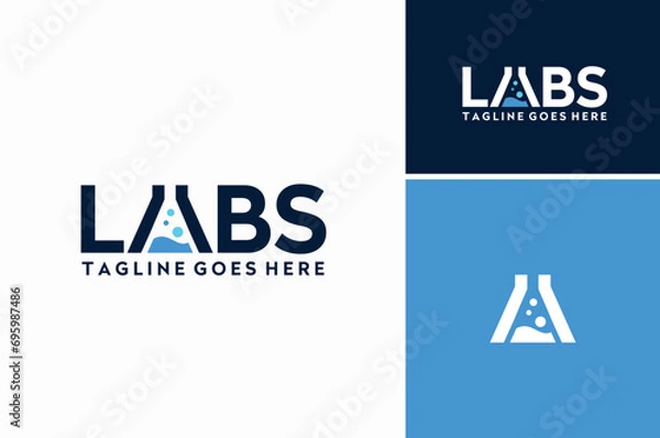 Fototapeta Laboratory Test Tube Flask Glassware with Liquid Bubble as Letter A for Lab word mark logotype typography logo design