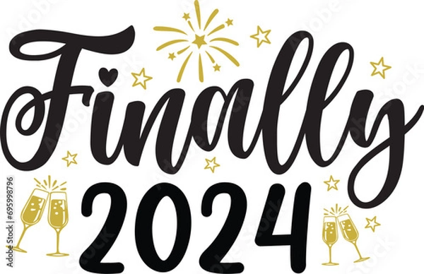Fototapeta New Year 2024 text design for T-shirts and apparel on plain white transparent isolated background for shirt, hoodie, sweatshirt, card, tag, mug, icon, logo or badge