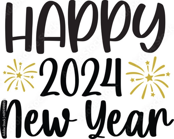 Fototapeta New Year 2024 text design for T-shirts and apparel on plain white transparent isolated background for shirt, hoodie, sweatshirt, card, tag, mug, icon, logo or badge