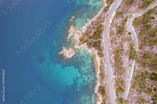 Fototapeta Aerial view of East Lake Tahoe by Incline Village on a cloudy day