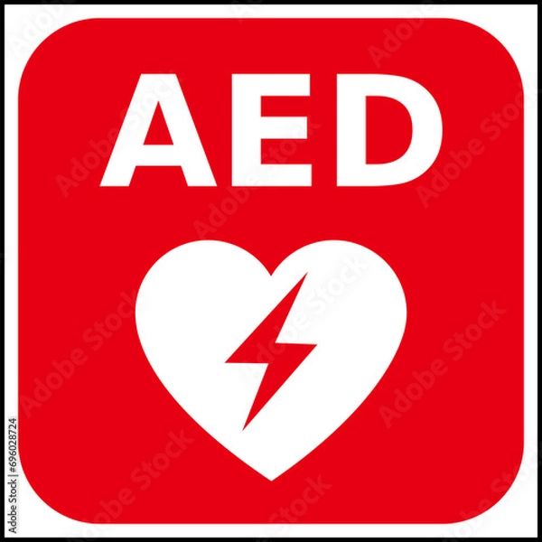 Fototapeta Red and white vector graphic of a CPR/AED indicating a defibrillator device located close by