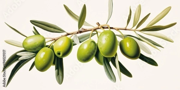 Fototapeta Green olives on an olive twig.