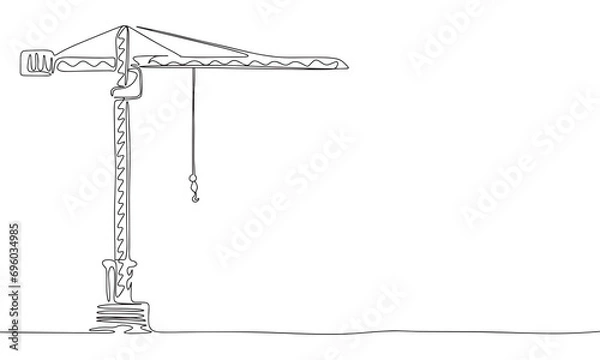 Fototapeta Tower crane one line continuous line. Outline line art tower crane. Hand drawn vector art.