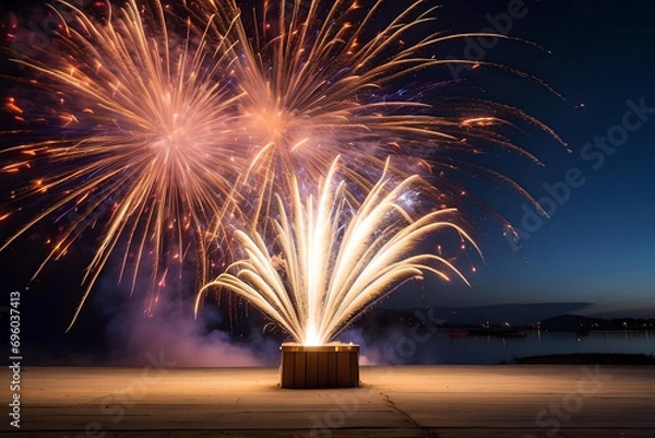 Obraz fireworks in the night sky, Colorful fireworks are lit up in the night sky.