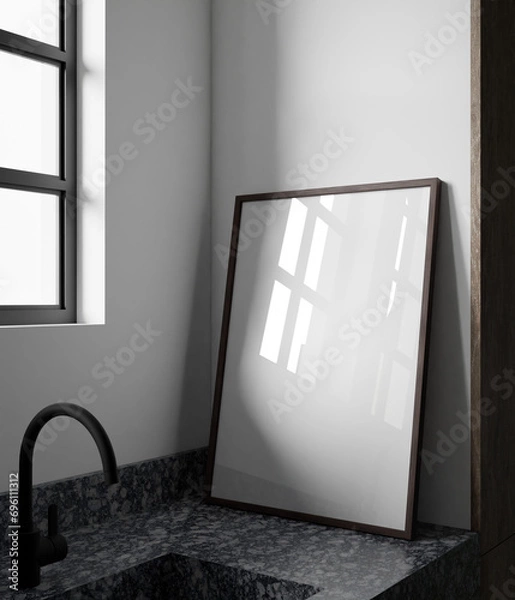 Obraz minimalist elegant frame mockup poster standing beside wastafel