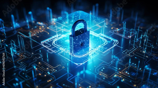 Obraz cybersecurity concept, electronic circuit board with processor, blockchain technology