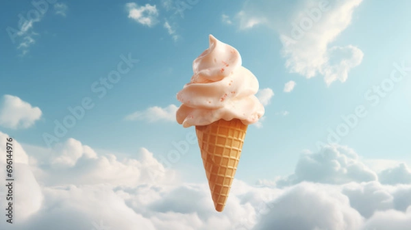 Fototapeta ice cream cone inside the clouds, ice cream in the sky