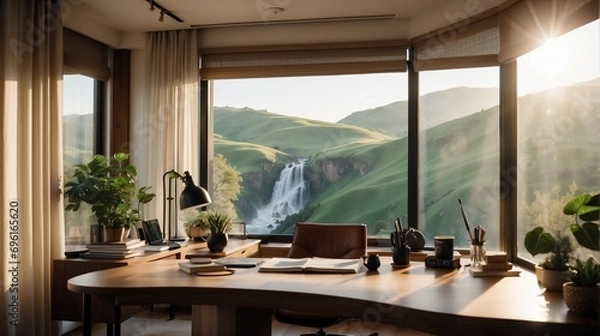 Obraz Home office with Waterfall view 