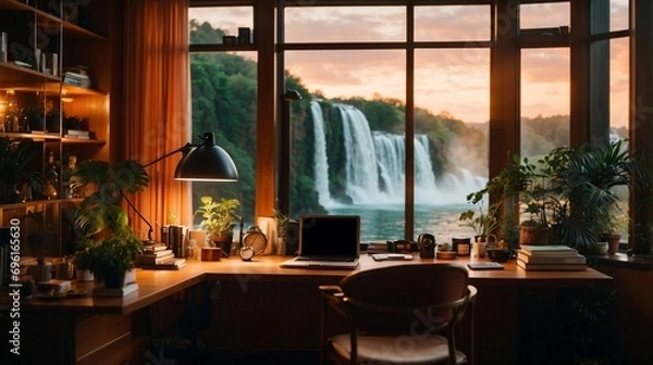 Obraz Home office with Waterfall view 