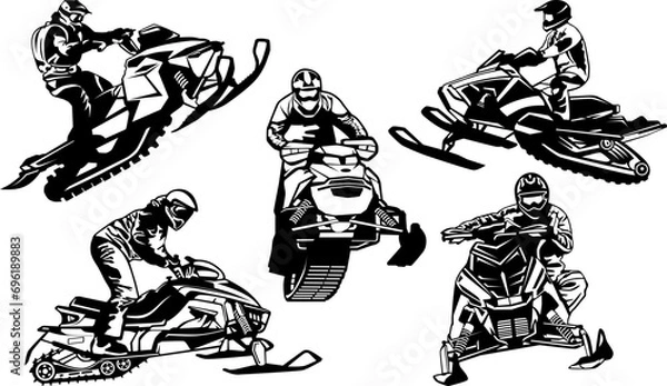 Obraz snowmobile trails black and white logo design vector mini set art