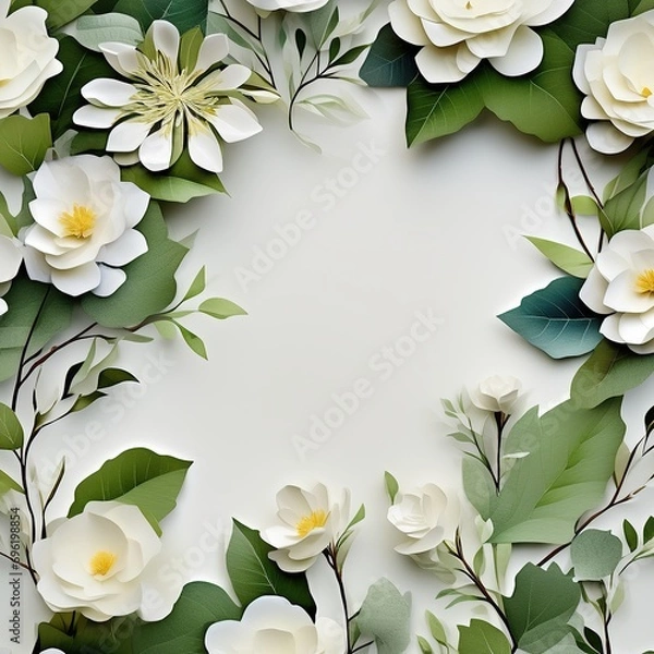 Obraz Paper Flower Frame on White Background