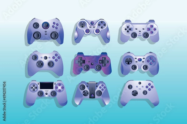 Obraz Modern joystick game console controllers collection set