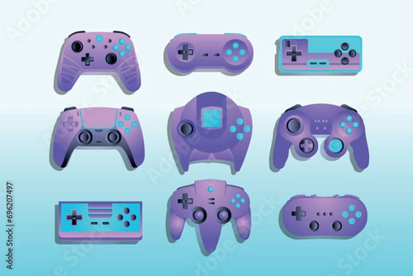 Obraz Modern joystick game console controllers collection set