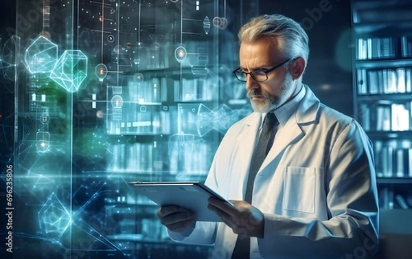 Fototapeta doctor with medical digital applications in diagnosing disease