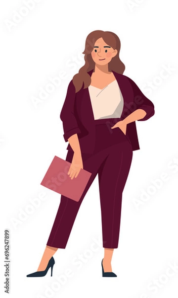 Obraz Girl in a business suit. Woman office worker. Teacher, manager, leader. The image of a person. Flat. Vector illustration.