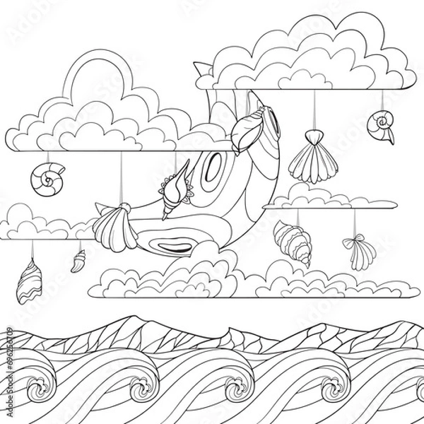 Obraz Seashells in the sky line art design.