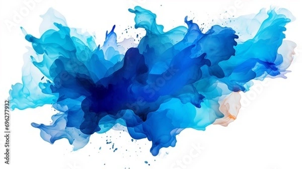 Obraz Blue Ink Splatter on Clean White Surface