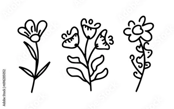 Obraz Abstract line art flowers vector clipart. Spring illustration.