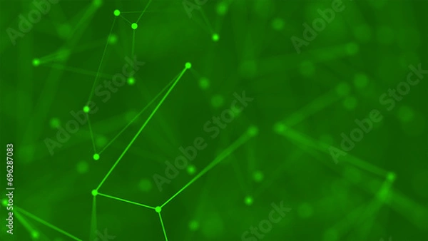 Fototapeta Abstract green geometric background of lines and dots plexus close-up. 3d rendering