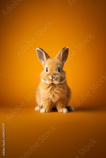 Obraz Brown bunny isolated on orange background. Easter concept. Copy space.