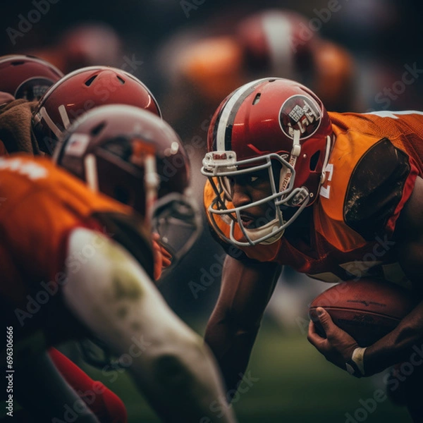 Obraz Intense Gridiron Battle: Close-Up Capture of American Football Players in Action
