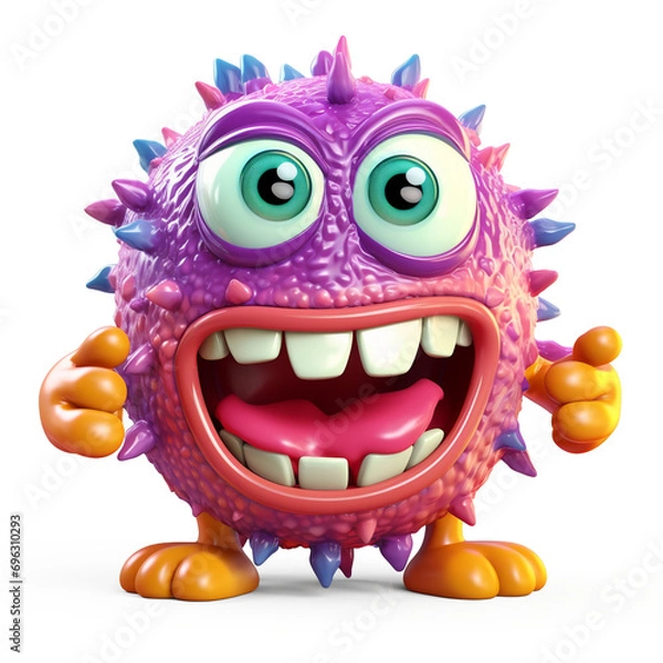 Obraz 3d cartoon bacteria monster on transparent background, ai technology
