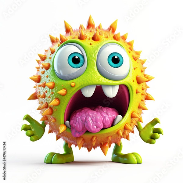 Obraz 3d cartoon bacteria monster on transparent background, ai technology
