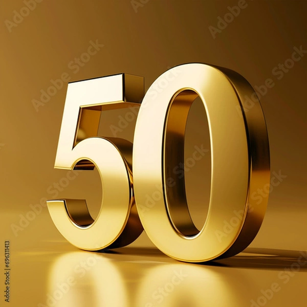 Obraz 3d golden 50 number on golden background, ai technology