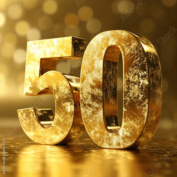 Obraz 3d golden 50 number on golden background, ai technology