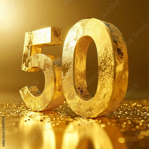 Fototapeta 3d golden 50 number on golden background, ai technology
