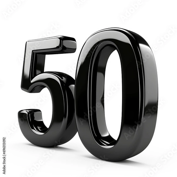 Obraz 3d soft black 50 number on transparent background, ai technology