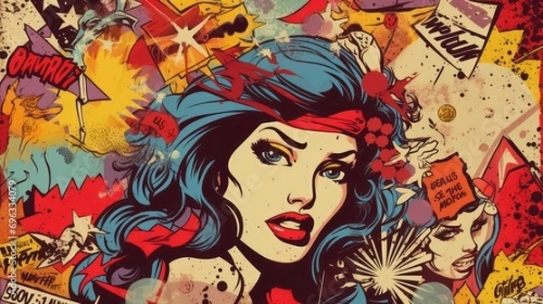 Obraz woman's face drawn in comics style