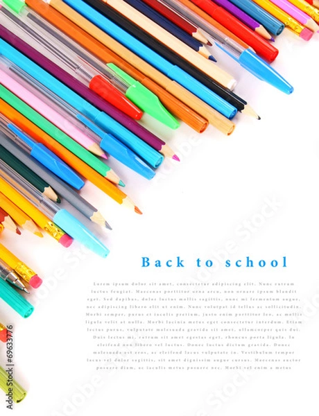 Obraz School tools and accessories on white background.