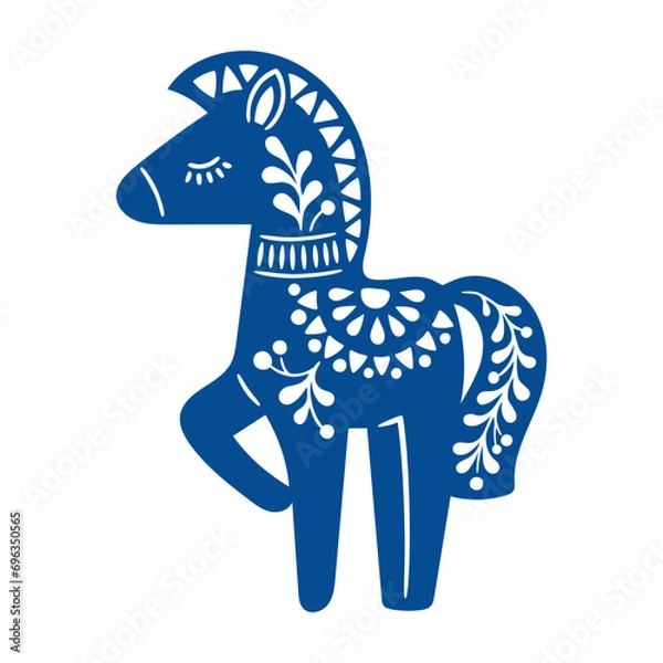 Fototapeta Vector illustration of patterned animal in Nordic style hygge. Silhouette of horse in folk style isolated on white background