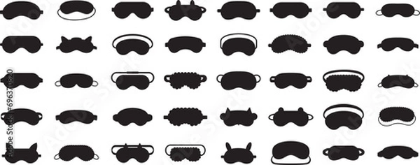 Fototapeta Set of eye sleep mask silhoutte. black sleeping mask  vector isolated on a white background