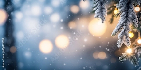 Fototapeta Xmas themed forest. AI generated illustration