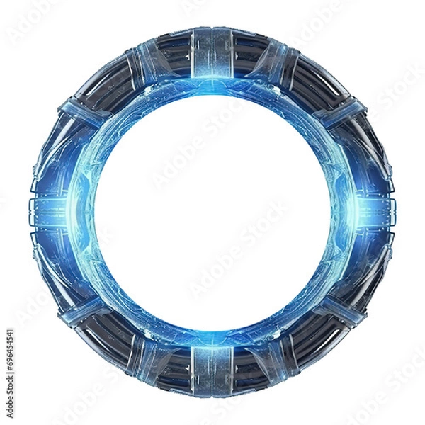 Obraz Blue glow light Mystical portal on transparent background Generative AI 