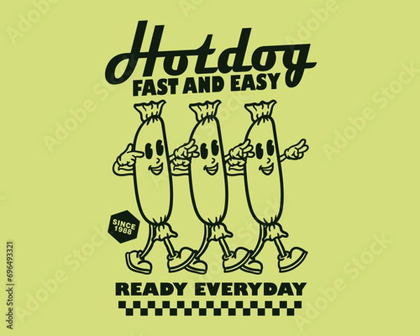Fototapeta Hotdog vector illustration With slogan artwork, retro and trendy graphic design for fashion wear, street wear, clothing line, apparel and urban style t shirt design, hoodies, etc.
